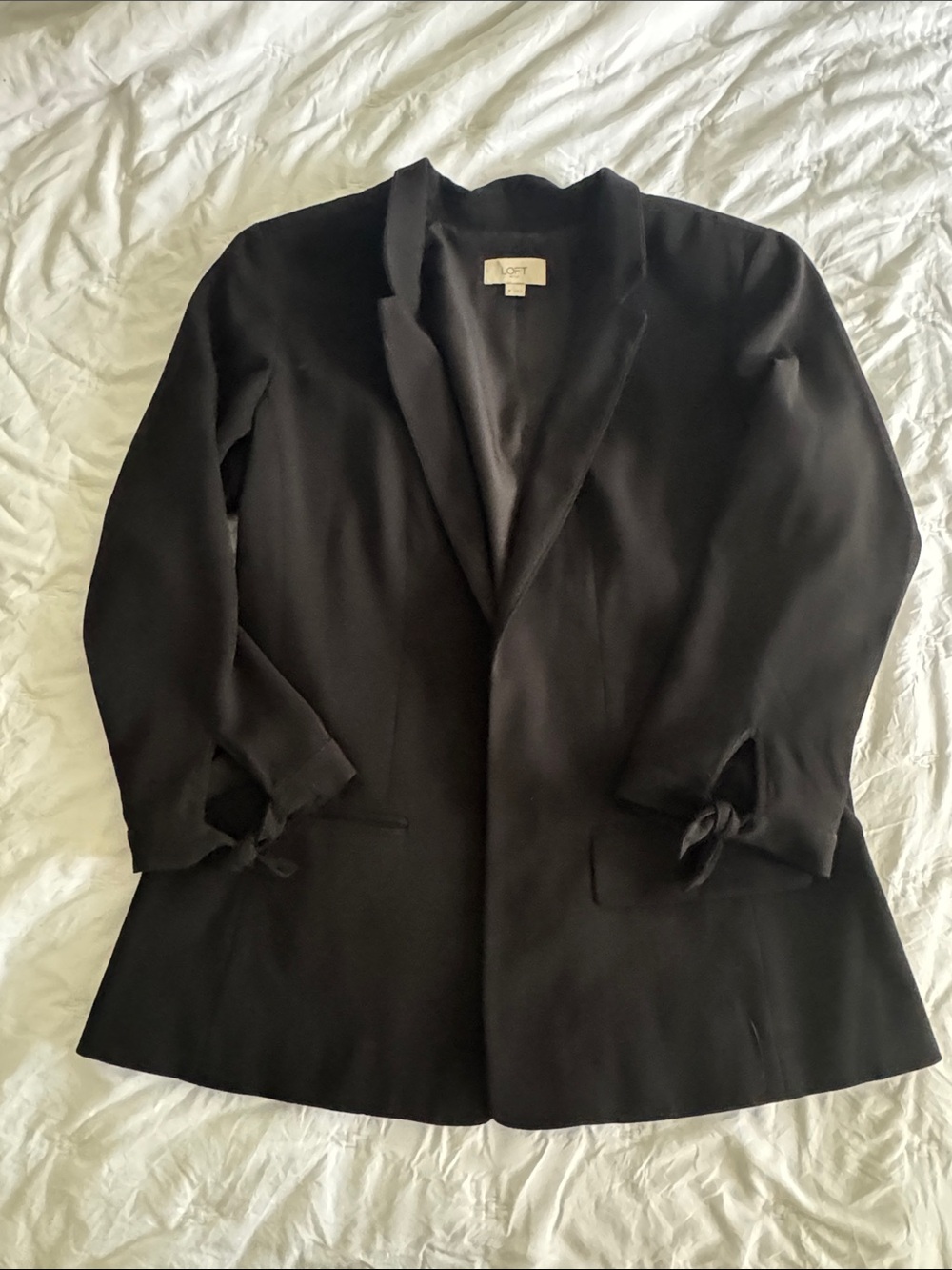 LOFT Black Open-Front Tie-Sleeve Blazer